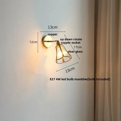 Modern gold fluted glass led wall sconce bedroom light with pull chain