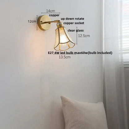 Modern gold fluted glass led wall sconce bedroom light with pull chain