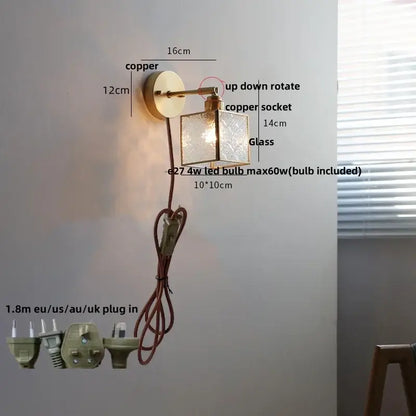 Modern gold fluted glass led wall sconce bedroom light with pull chain