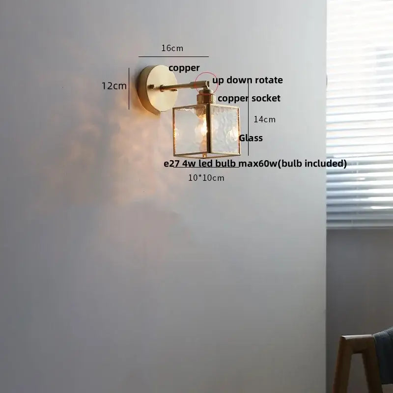 Modern gold fluted glass led wall sconce bedroom light with pull chain