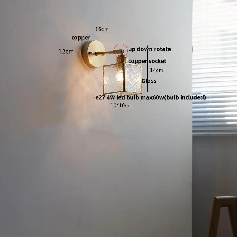 Modern gold fluted glass led wall sconce bedroom light with pull chain