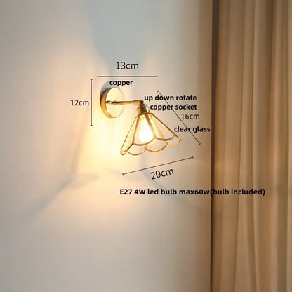 Modern gold fluted glass led wall sconce bedroom light with pull chain
