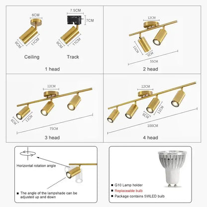 Modern gold four light adjustable led ceiling spotlight kitchen