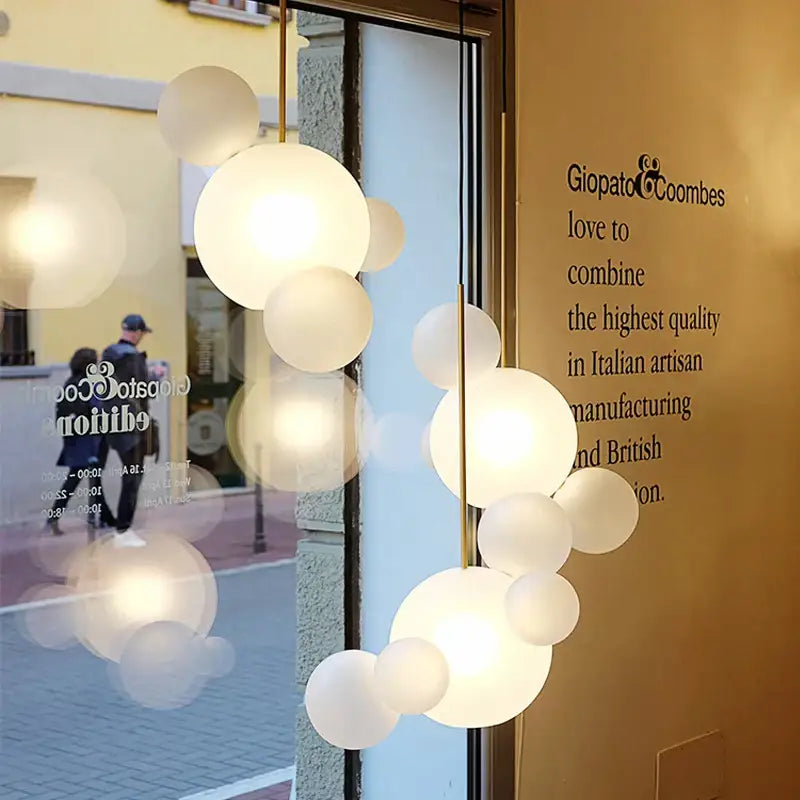 Modern gold frosted glass ball pendant light for dining room