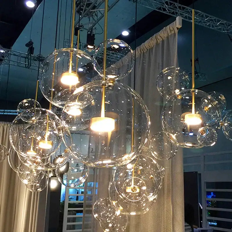 Modern gold frosted glass ball pendant light for dining room