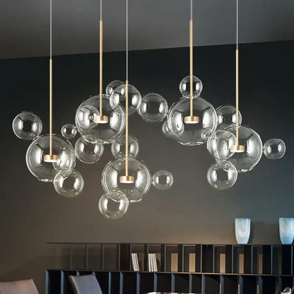 Modern gold frosted glass ball pendant light for dining room