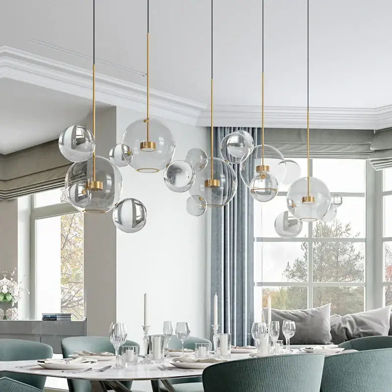 Modern gold frosted glass ball pendant light for dining room