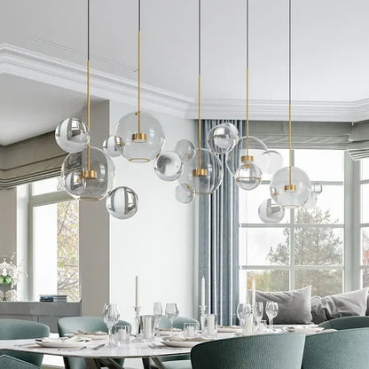Modern gold frosted glass ball pendant light for dining room