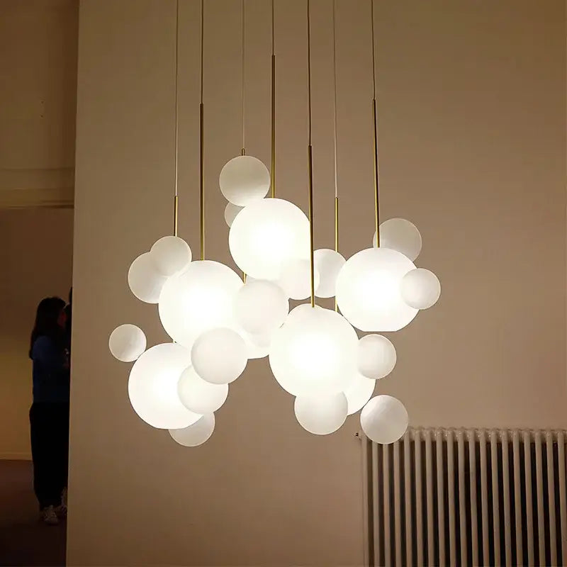 Modern gold frosted glass ball pendant light for dining room