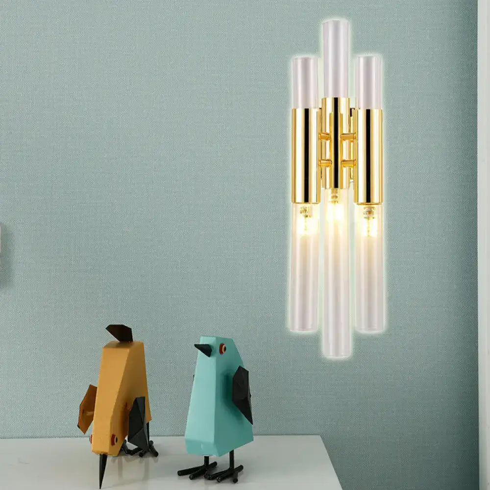 Modern gold frosted glass flute wall sconce living room light