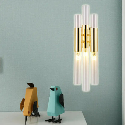 Modern gold frosted glass flute wall sconce living room light