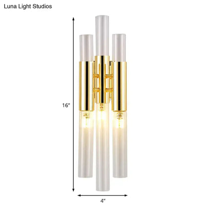 Modern gold frosted glass flute wall sconce living room light