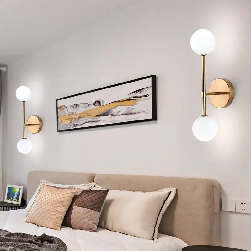 Modern gold frosted glass led wall sconce bedroom lighting