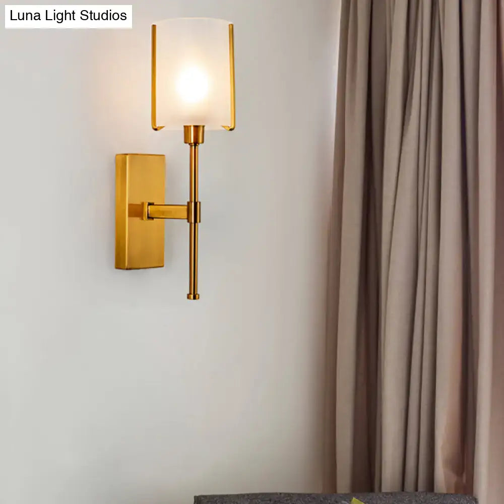 Modern gold frosted glass light fixture bedroom pencil arm wall sconce