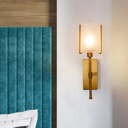 Modern gold frosted glass light fixture bedroom pencil arm wall sconce