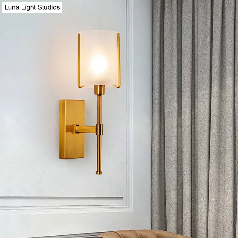 Modern gold frosted glass light fixture bedroom pencil arm wall sconce