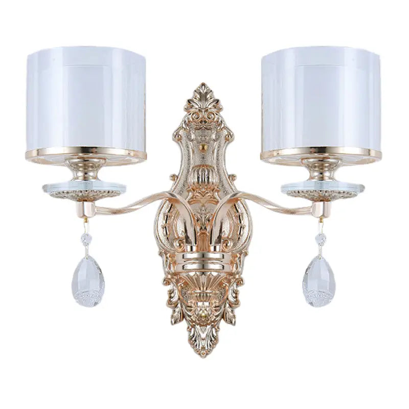 Modern gold frosted glass wall lamp bedroom ornate crystal sconce
