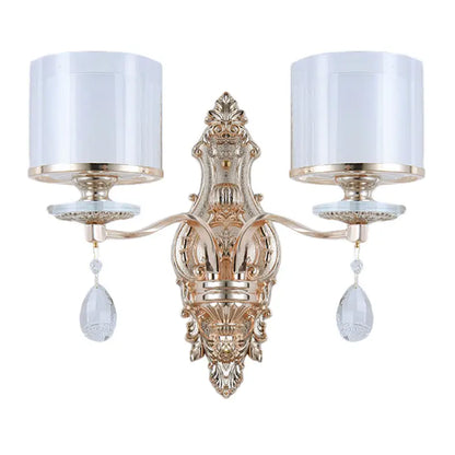 Modern gold frosted glass wall lamp bedroom ornate crystal sconce