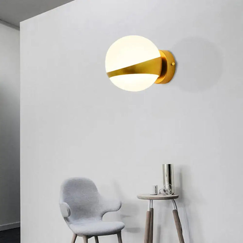Modern gold frosted glass wall sconce bedroom direct wired light