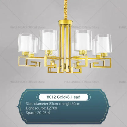 Modern gold geometric chandelier luxury living room glass light