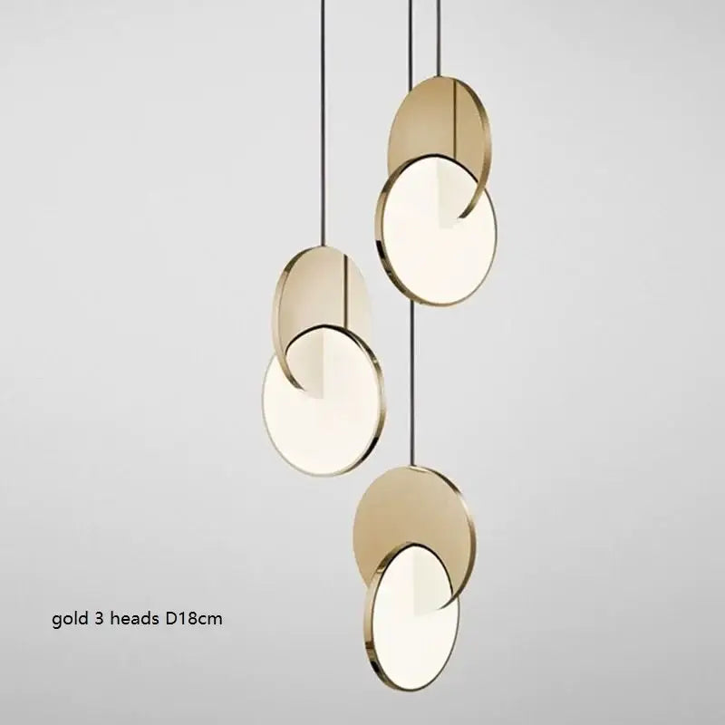 Modern gold geometric circle pendant light dining room overlapping discs