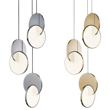 Modern gold geometric circle pendant light dining room overlapping discs