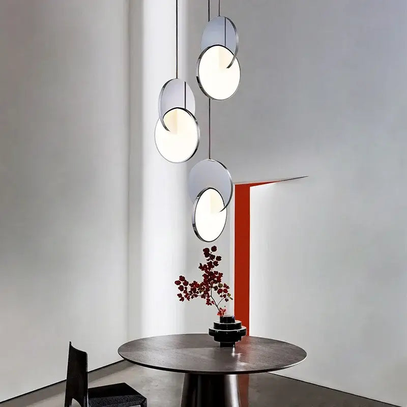 Modern gold geometric circle pendant light dining room overlapping discs