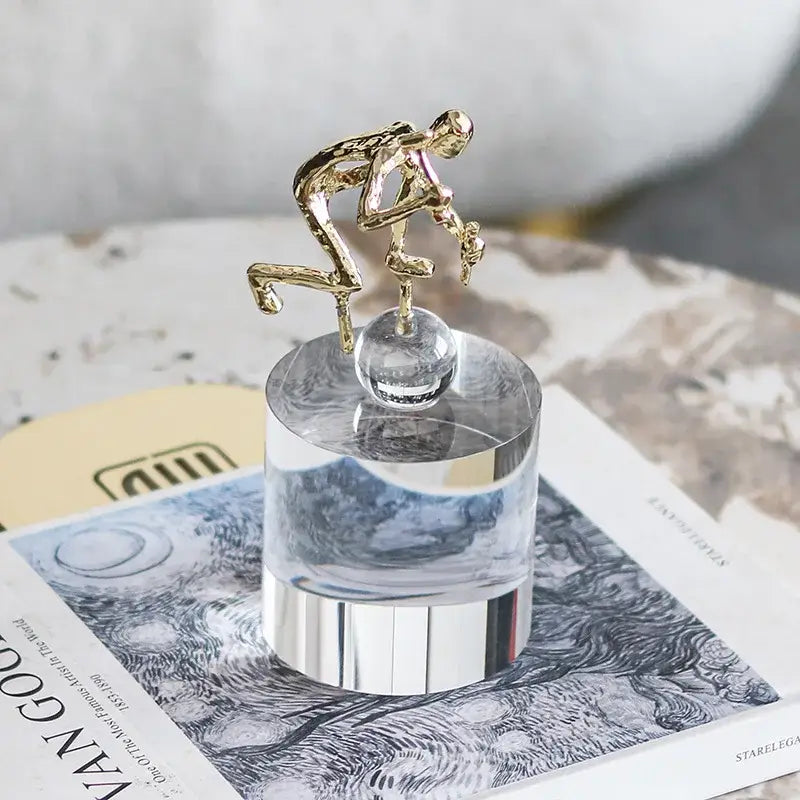 Modern gold geometric crystal sculpture living room worker figurine