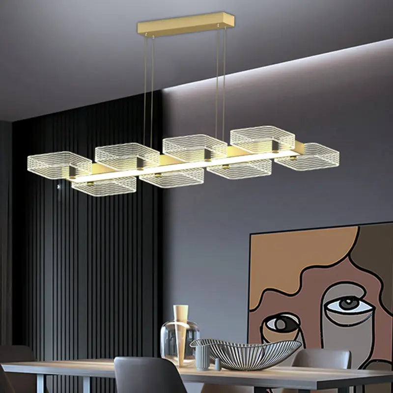 Modern gold geometric cube chandelier dining room 110v-120v light