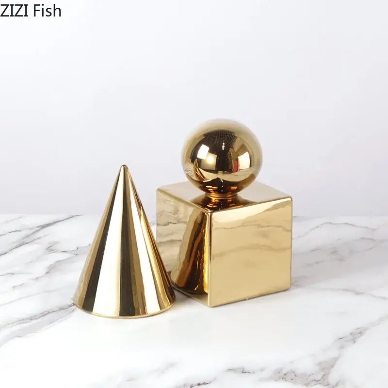 Modern gold geometric cube round statue decor for living room