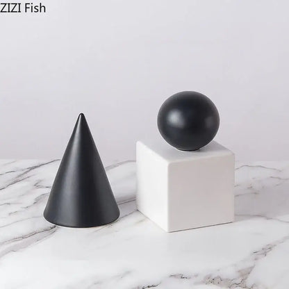 Modern gold geometric cube round statue decor for living room