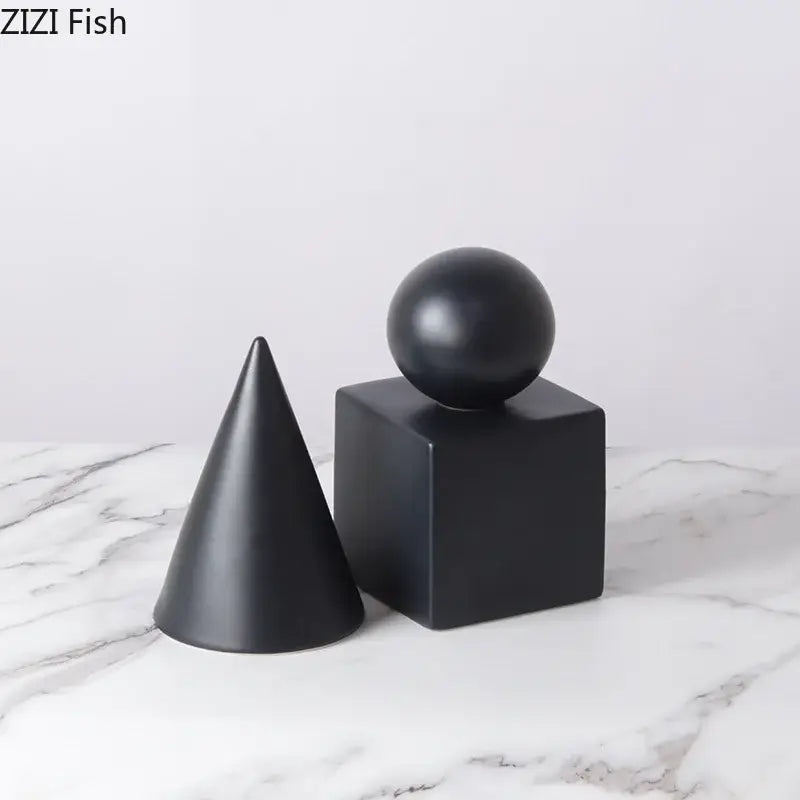 Modern gold geometric cube round statue decor for living room
