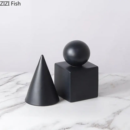Modern gold geometric cube round statue decor for living room