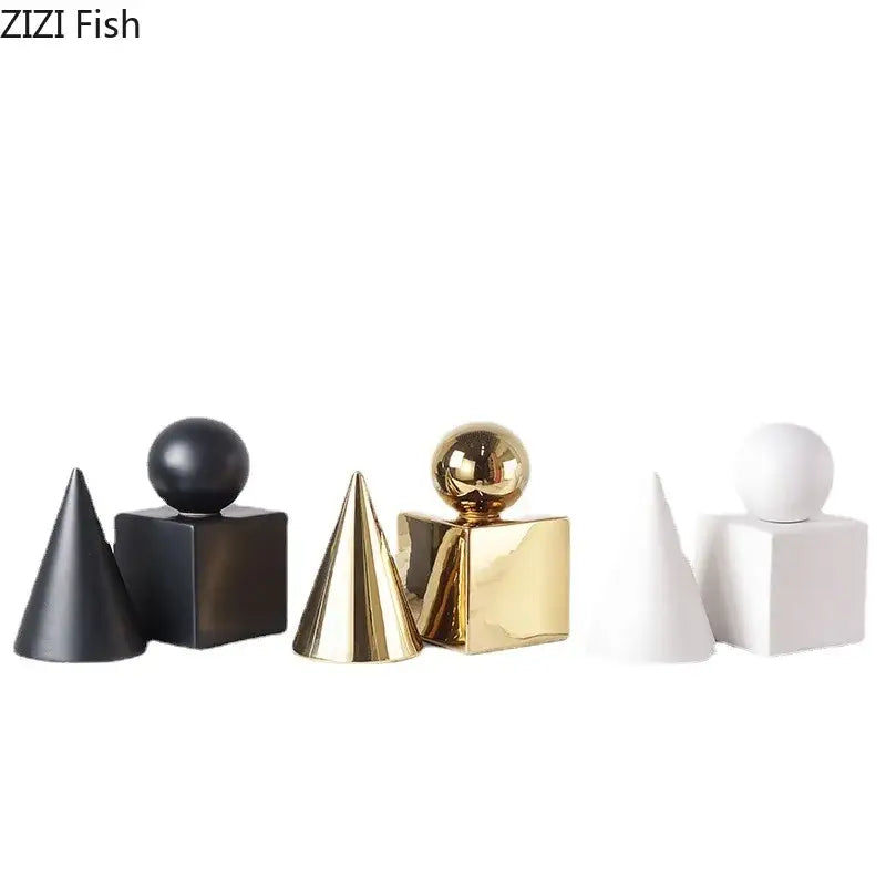 Modern gold geometric cube round statue decor for living room