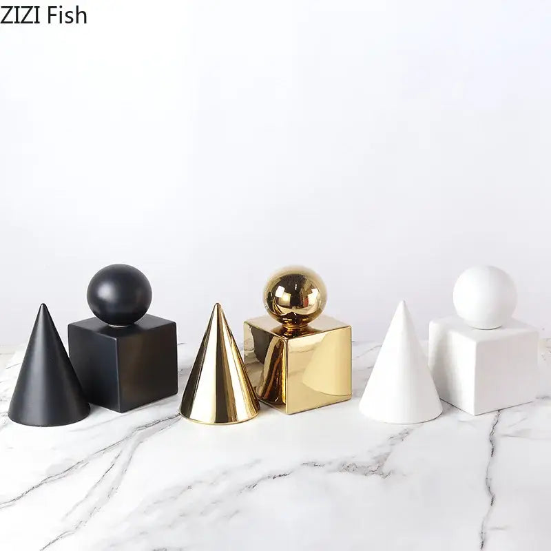 Modern gold geometric cube round statue decor for living room