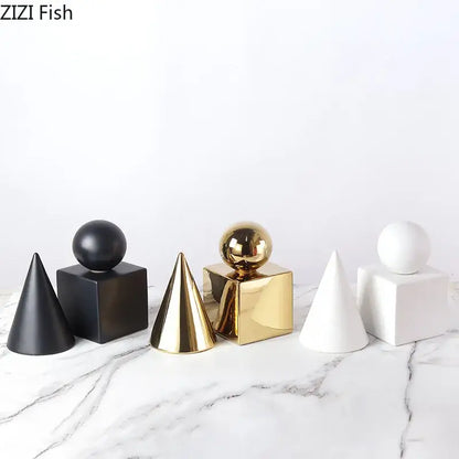 Modern gold geometric cube round statue decor for living room