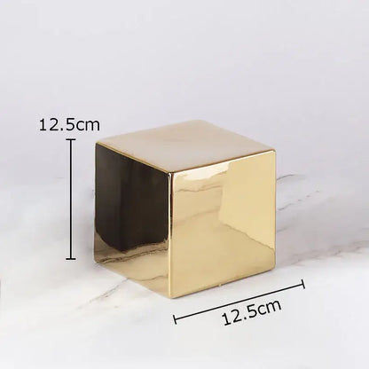 Modern gold geometric cube round statue decor for living room