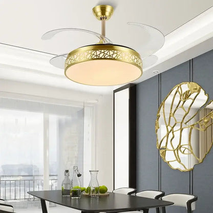 Modern gold geometric ceiling fan with led – living room