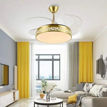 Modern gold geometric ceiling fan with led – living room
