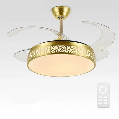 Modern gold geometric ceiling fan with led – living room