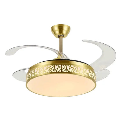 Modern gold geometric ceiling fan with led – living room
