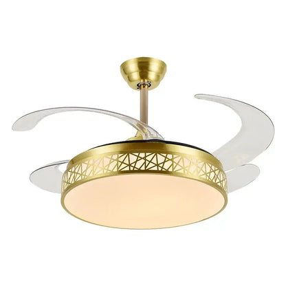 Modern gold geometric ceiling fan with led – living room