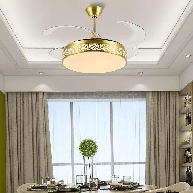Modern gold geometric ceiling fan with led – living room