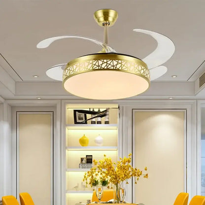 Modern gold geometric ceiling fan with led – living room
