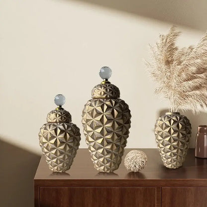 Modern gold geometric diamond ceramic vase living room decor jar