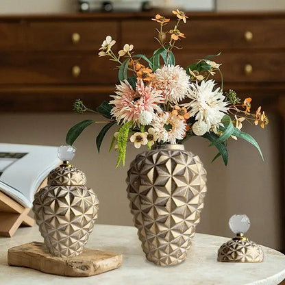Modern gold geometric diamond ceramic vase living room decor jar