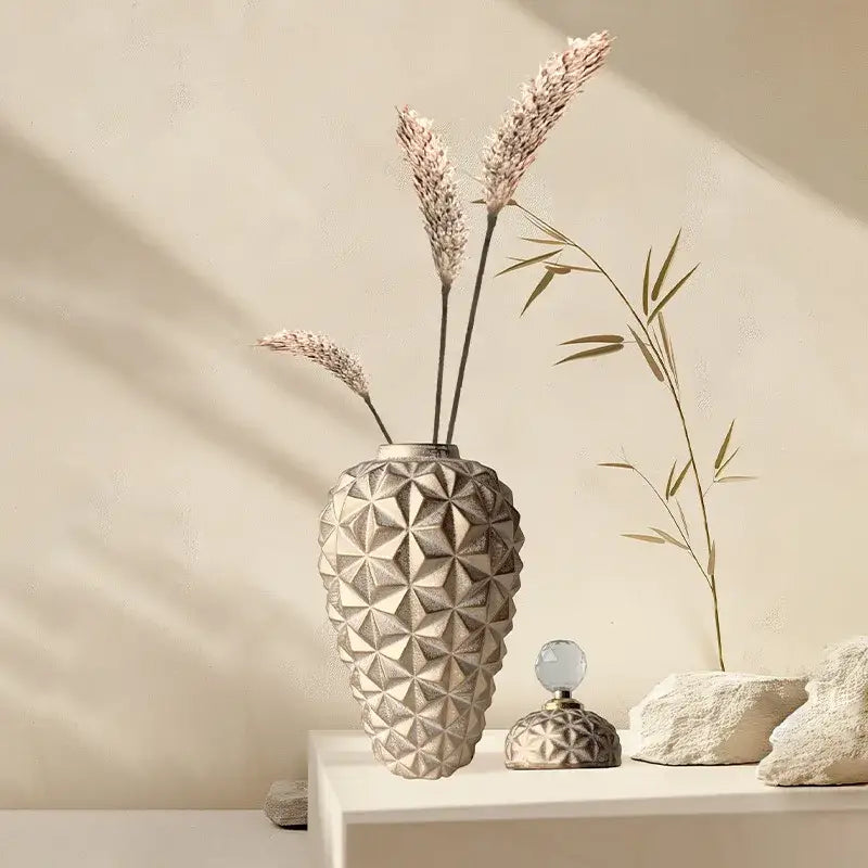 Modern gold geometric diamond ceramic vase living room decor jar
