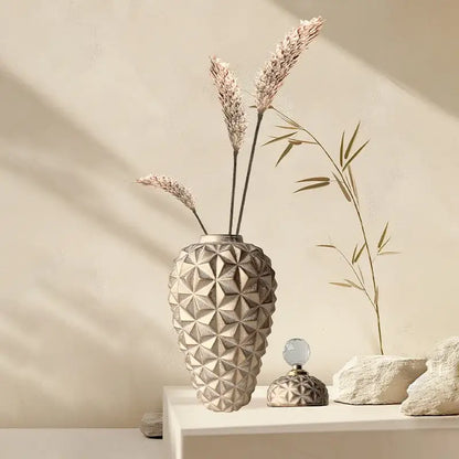 Modern gold geometric diamond ceramic vase living room decor jar