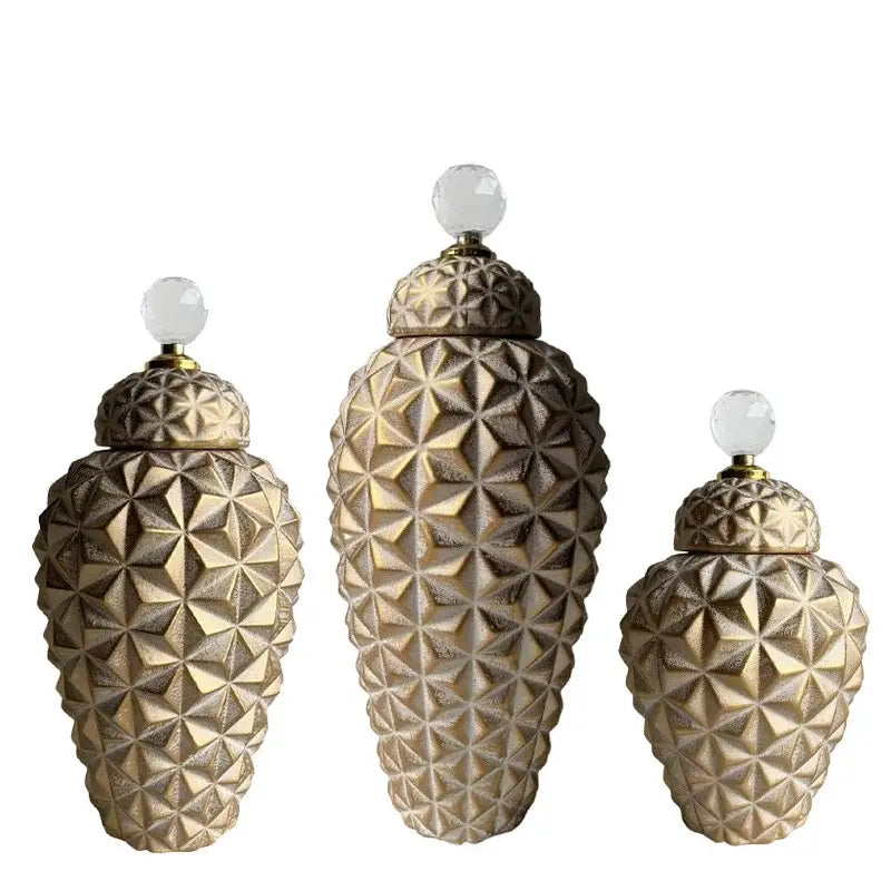 Modern gold geometric diamond ceramic vase living room decor jar