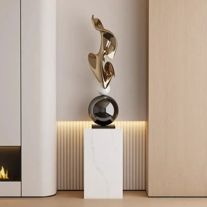 Modern gold geometric electroplating art sculpture living room decor